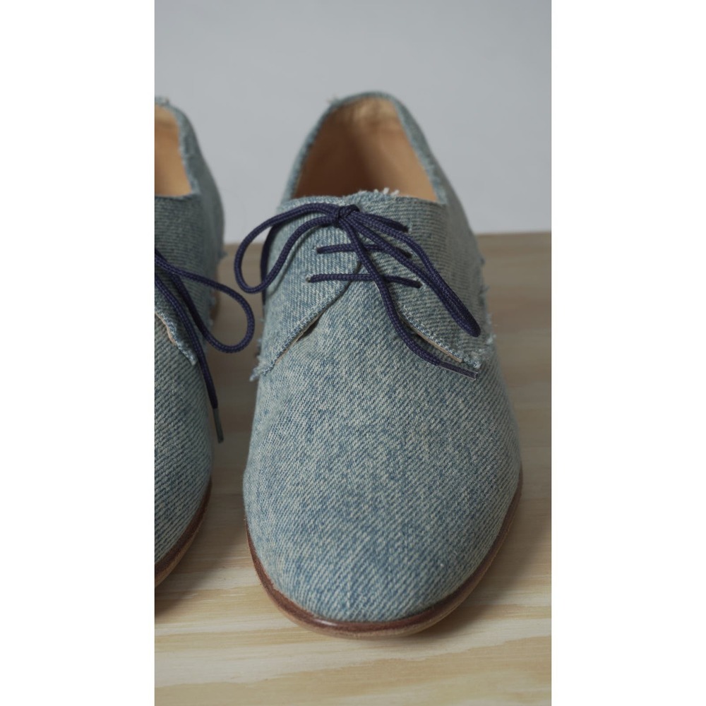 Dieppa Restrepo Italian Blue Tweed Lace up Shoes Round Toe Loafers Size 6 - Picture 3 of 9
